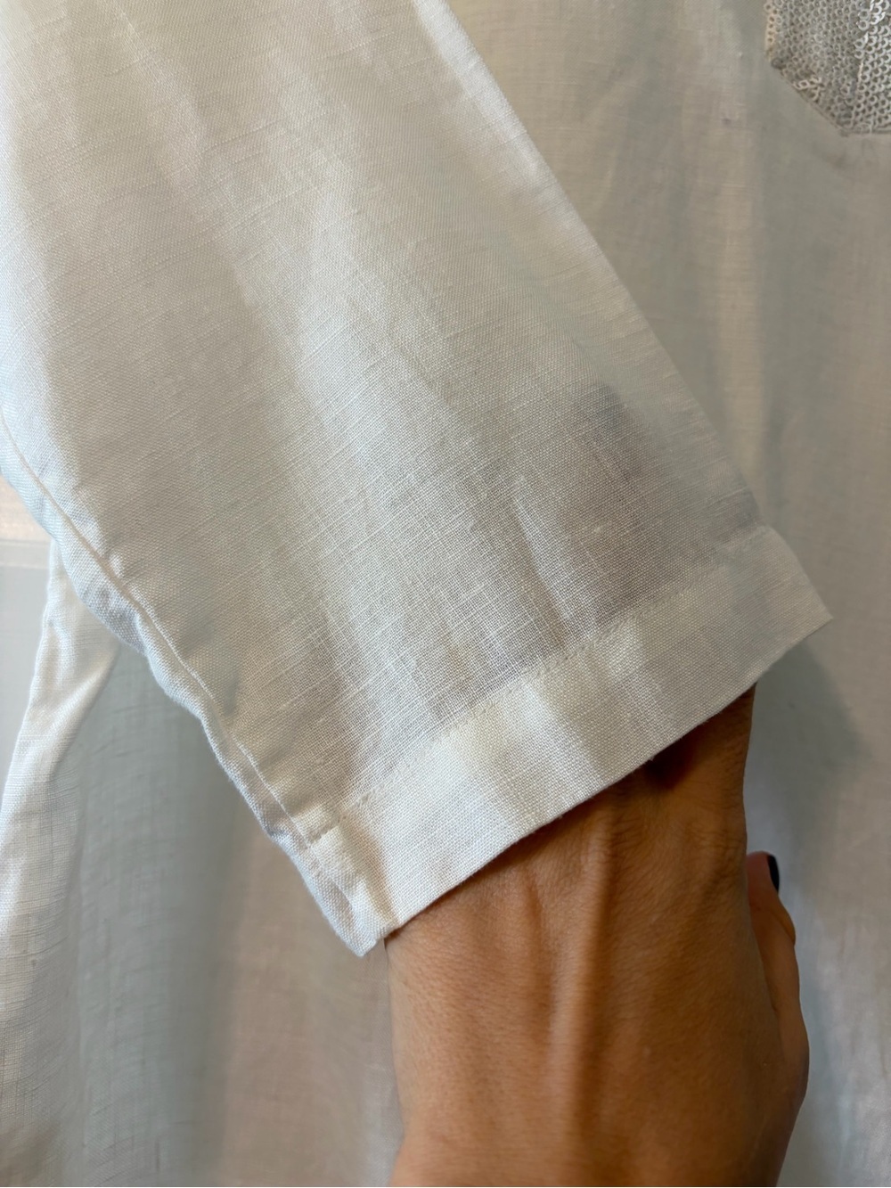 Ralph Lauren Women's White 100% Linen Tunic Shirt with Sequins Neck - Picture 6 of 7